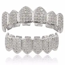 Посеребренные верхние и нижние решетки рта Зубы грили высокого качества, серебро