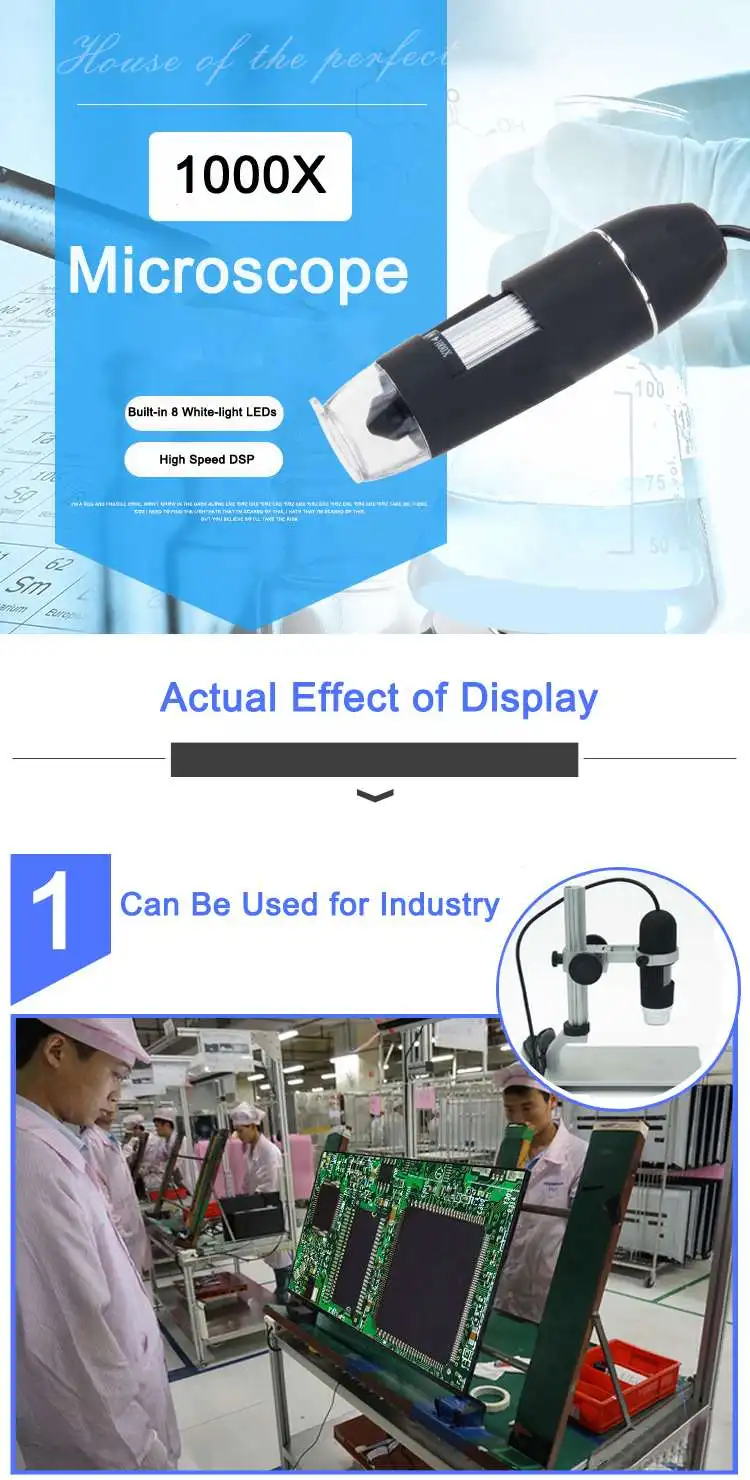 1000X 8 LEDs USB Digital Continuous Zoom Microscope Magnifier with Adjustable Aluminium Alloy Stand