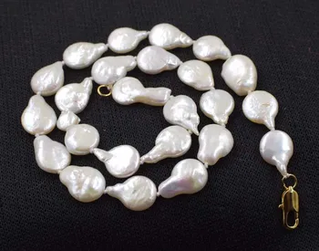 

wow! freshwater pearl coin white 11-13mm baroque necklace 17" nature FPPJ wholesale beads