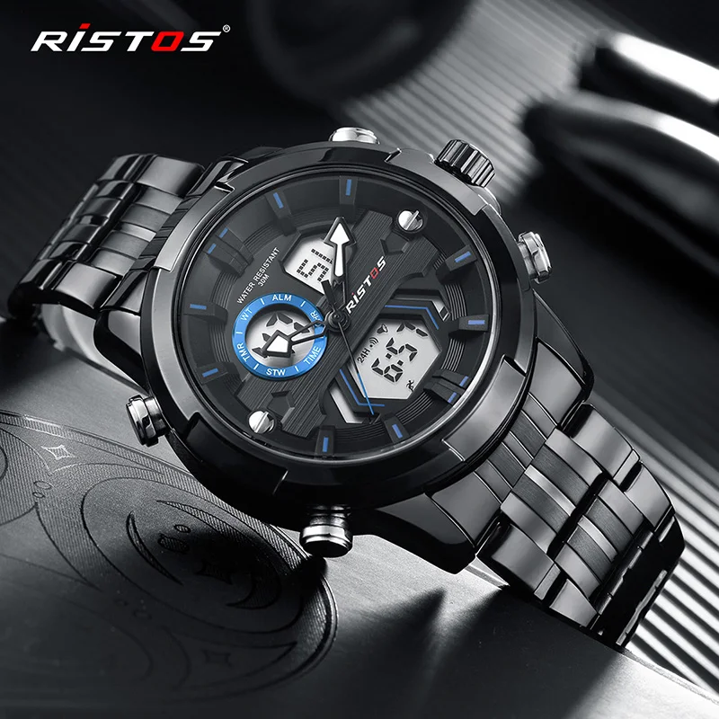 

RISTOS Men Digital Analog Wristwatch Fashion Watch Relojes Masculino Hombre Multifunction Man Sport Watches Chronograph New 9359