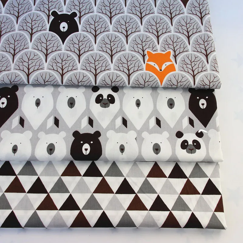 Печатный серый медведь хлопок саржевая ткань для DIY швейная Подушка Простыня стеганая жир четверти материал для ребенка и ребенка
