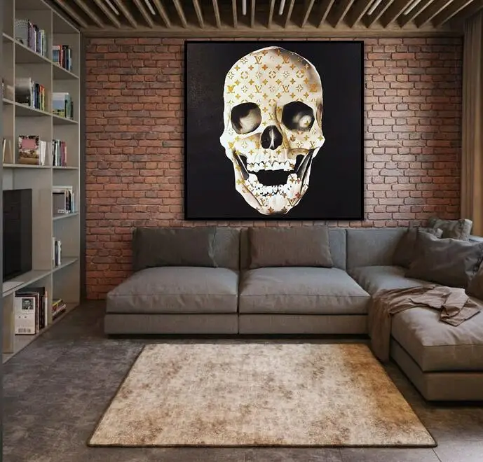 

hand made oil painting Alec Monopoly Andy Warhol complex painting skull on canvas brainwash art