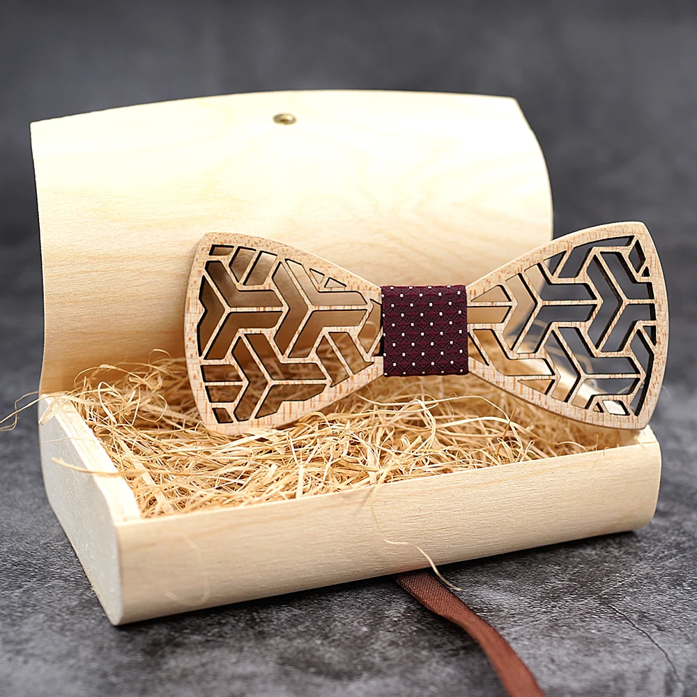 MAHOOSIVE Pocket Square Handkerchiefs Wood Bowtie Cufflinks Set For Men Business Suit Hanky Neckwea