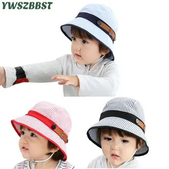 

Stripe Baby Hat with fashion leather decoration Bubble Cotton Baby Sun Hat for Girls Boys outside wear Cap Spring Summer Sun Cap