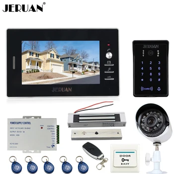 

JERUAN Home 7`` Video Door Phone Intercom System kit waterproof RFID Password keyboard Access IR Camera + 700TVL Analog Camera