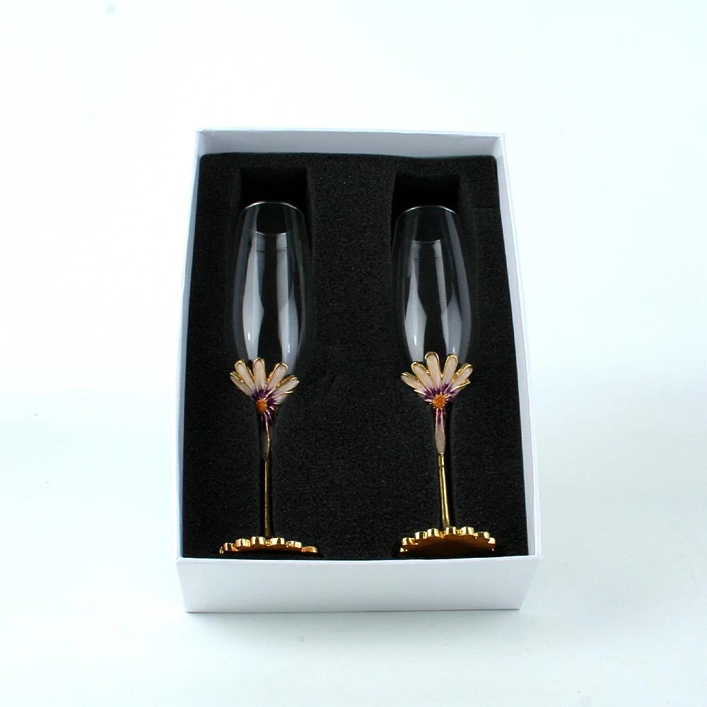 Свадебные бокалы es Шампань эмаль цвет золотой Шампань флейты подсолнечника стеклянная основа украшенная высокой Град стеклянная посуда и посуда для напитков