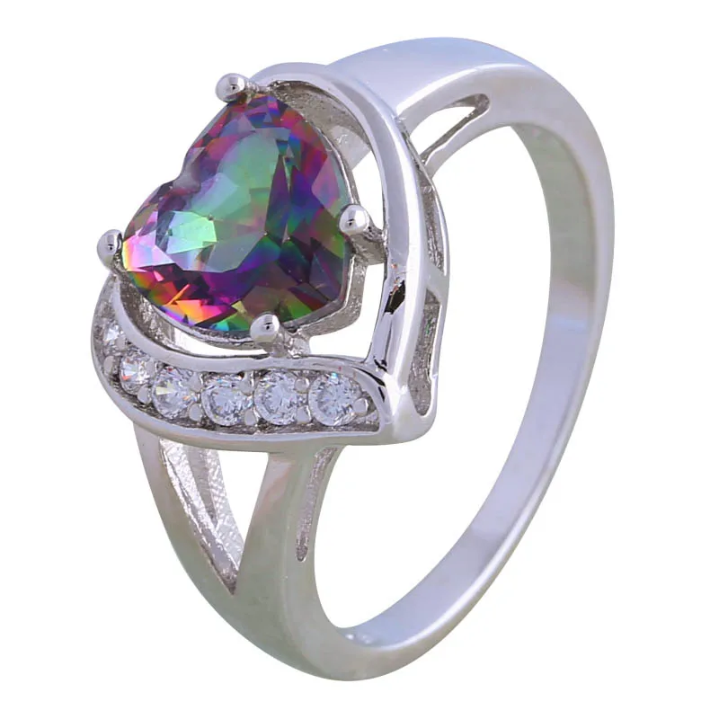 

Fashion Heart Mystic Rainbow 925 Sterling Silver Ring Gift Party Engagement Wedding Women's rings R289