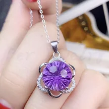 Природный натуральный аметист цветок стиль ожерелье кулон 6.5ct драгоценный камень 925 стерлингового серебра на экологичные ювелирные изделия# S194603