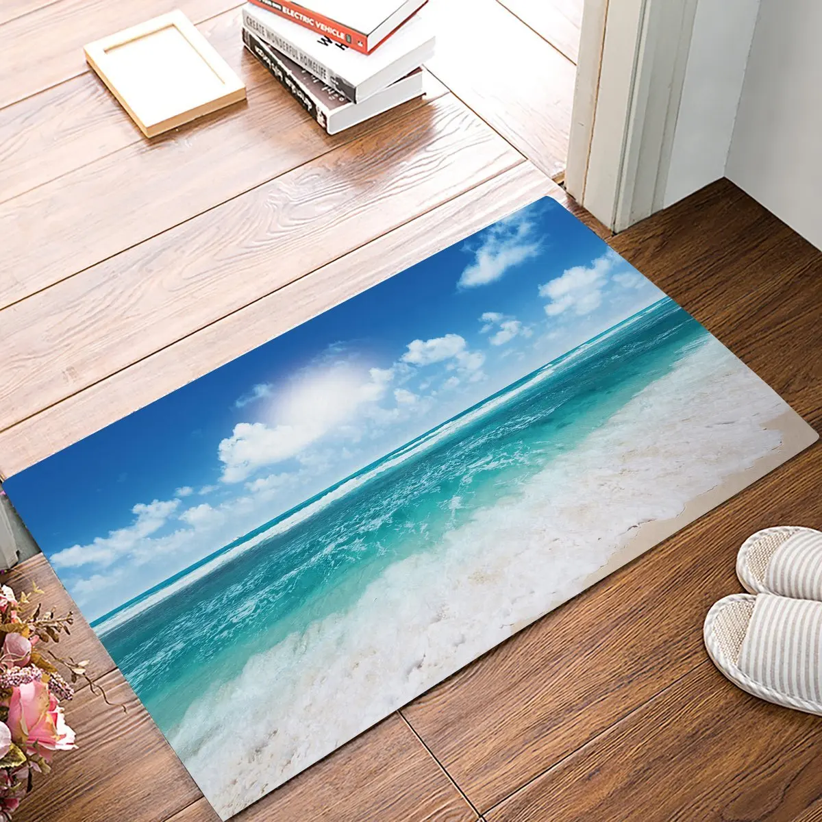 Beach Ocean Theme Door Mats Rug Wavy Ocean Surface Scenery Floor Mats