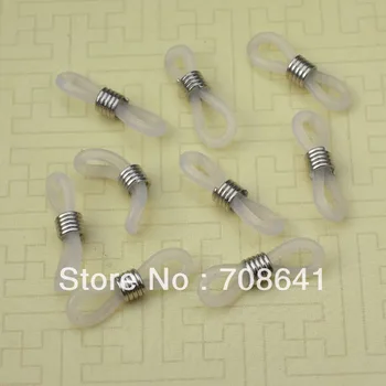 

50Pcs/Lot 20x4mm Creamy White Rubber Silver tone Adjustable Coil Cord Ends for Sunglass Eyeglass Chain Holder