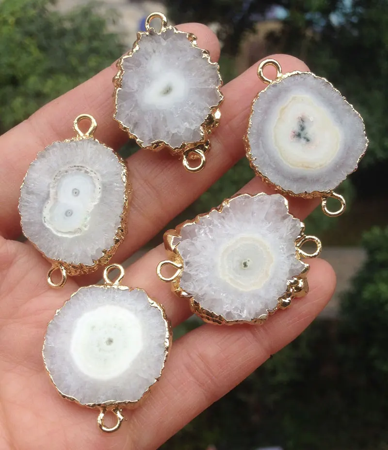 

YA1123 White Color Stalactite Slice Geode Druzy Connecter Pendant Gold color