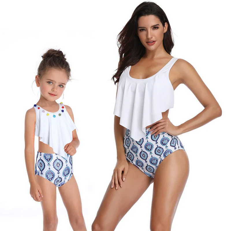 Новая женская пляжная одежда, летний семейный купальный костюм, одежда для мамы и дочки, бикини с высокой талией для мамы и дочки