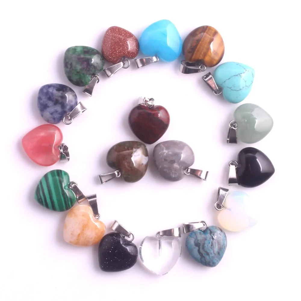 

Wholesale 30pcs/lot Fashion High Quality Unakite Carnelian Natural Stone Mixed Charms Love Heart Necklace Pendants Free Shipping