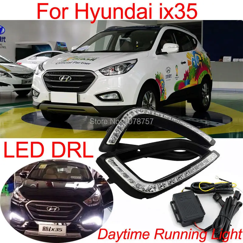 

Excellent Car LED DRL Daytime Running Light For Hyundai ix35 2013(made in china) Original Fog Lamp Cover With LED Lights