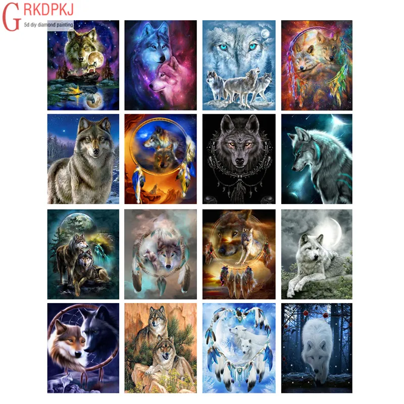 

DIY Diamond Painting Wolf 5D Cross Stitch Pattern Full Round Diamond Embroidery Moon Wolf Fashion Art Gift Rhinestone Home Decor