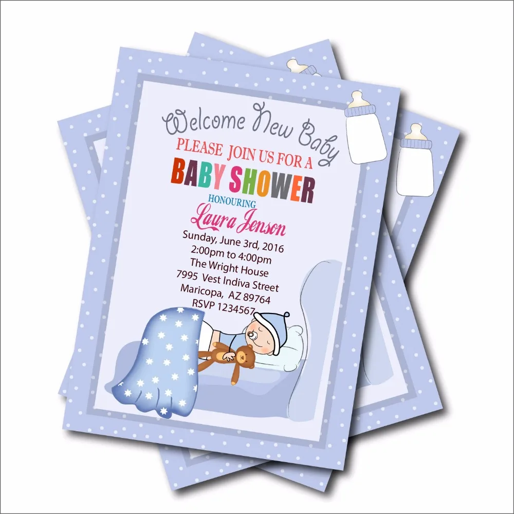 20 pcs/lot Personalized New Born Baby Shower Invites Birthday party