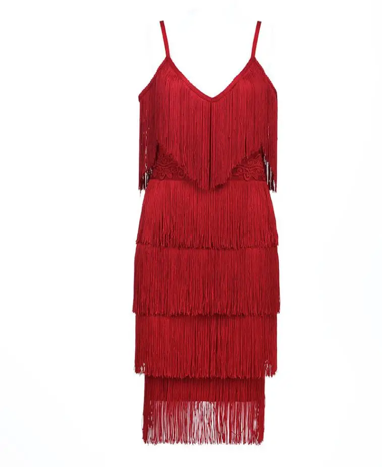 Vestido женское сексуальное Бандажное платье с v-образным вырезом и кисточками черного и красного цвета элегантные Клубные Вечерние платья Vestido - Цвет: Красный