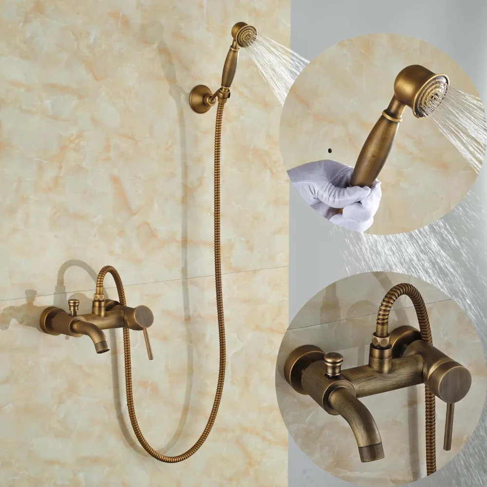 Wall mount Single Handle Bath Shower Faucet With Handshower Antique Brass Bathroom Shower Mixer Tap