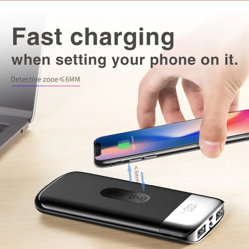 

Power Bank External Battery 30000mAh Power Bank 2 USB LCD Powerbank Wireless Power Bank Free Gift