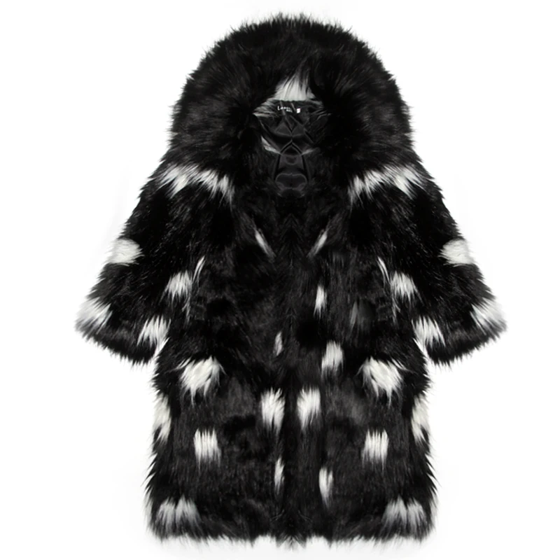 Thermique Couleur Gtgyff Conception Manteaux Manteau Chaud D'hiver Bloc Veste Grand Col Avec Longue Fausse En Noir Blanc Fourrure Femmes qSpfAwS