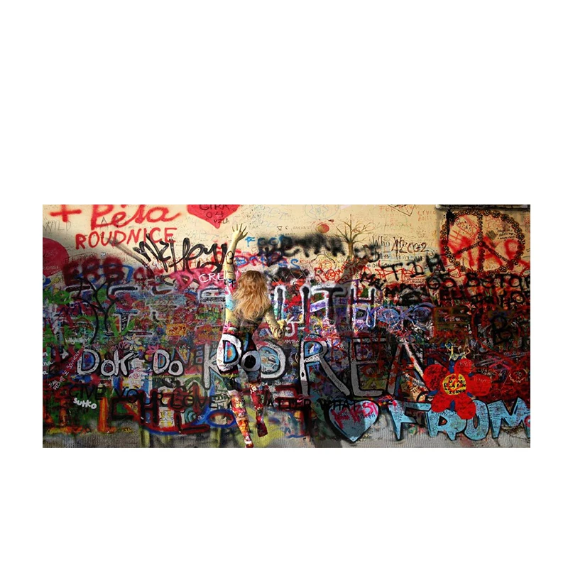 Большой размер, женские граффити на стене, абстрактный холст, живопись, плакаты и принты, уличное искусство, Куадрос, Настенная картина для гостиной