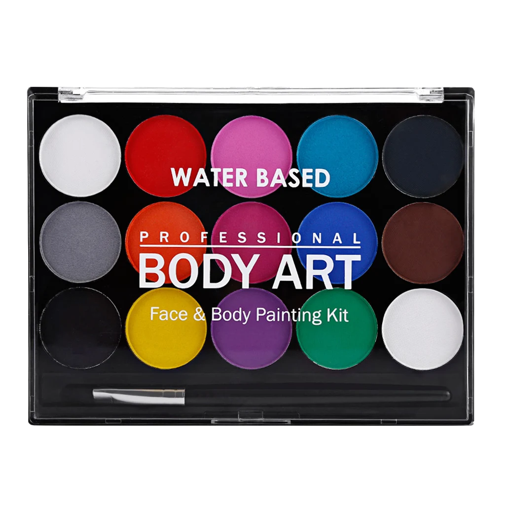 Billige Wasser Basierend Gesicht Malen Palette15 Farben ungiftig Kinder Sicher Gesicht Körper Malerei Kit für Halloween oder Weihnachten Party make up