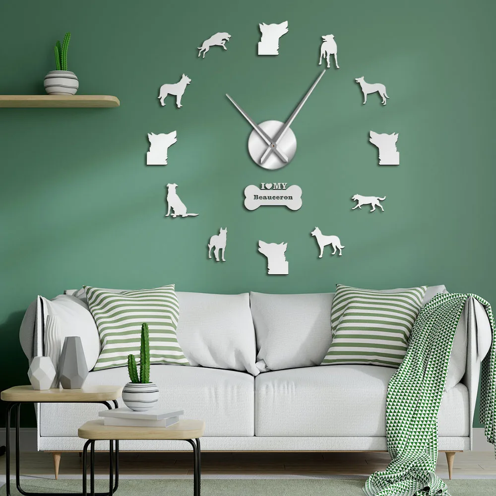 

Beauceron Frameless Large Wall Clock Beauce Shepherd Silent Quartz Hanging Wall Watch Bas Rouge Dog Decorative Wall Art Clock