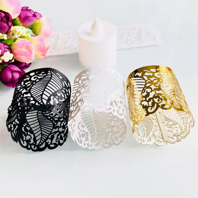 

24Pcs Paper Hollow Tea Light Candle Lampshade Holder Laser Cut Leaf Wedding Party Vintage Table Home Decor