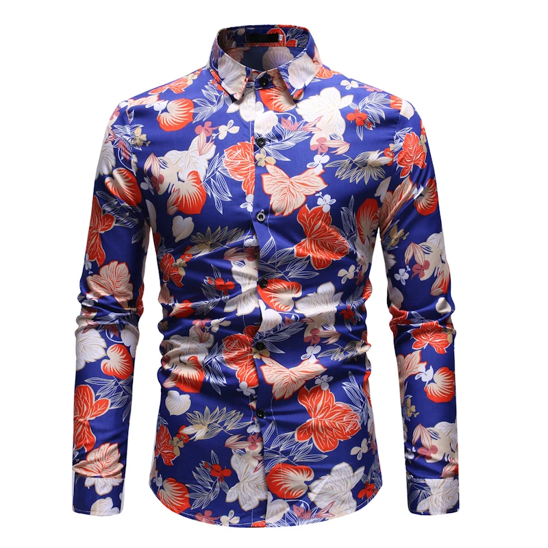 2019 Мужская Новая международная торговля Мужская мода печатных лацкане мужская рубашка с длинными рукавами
