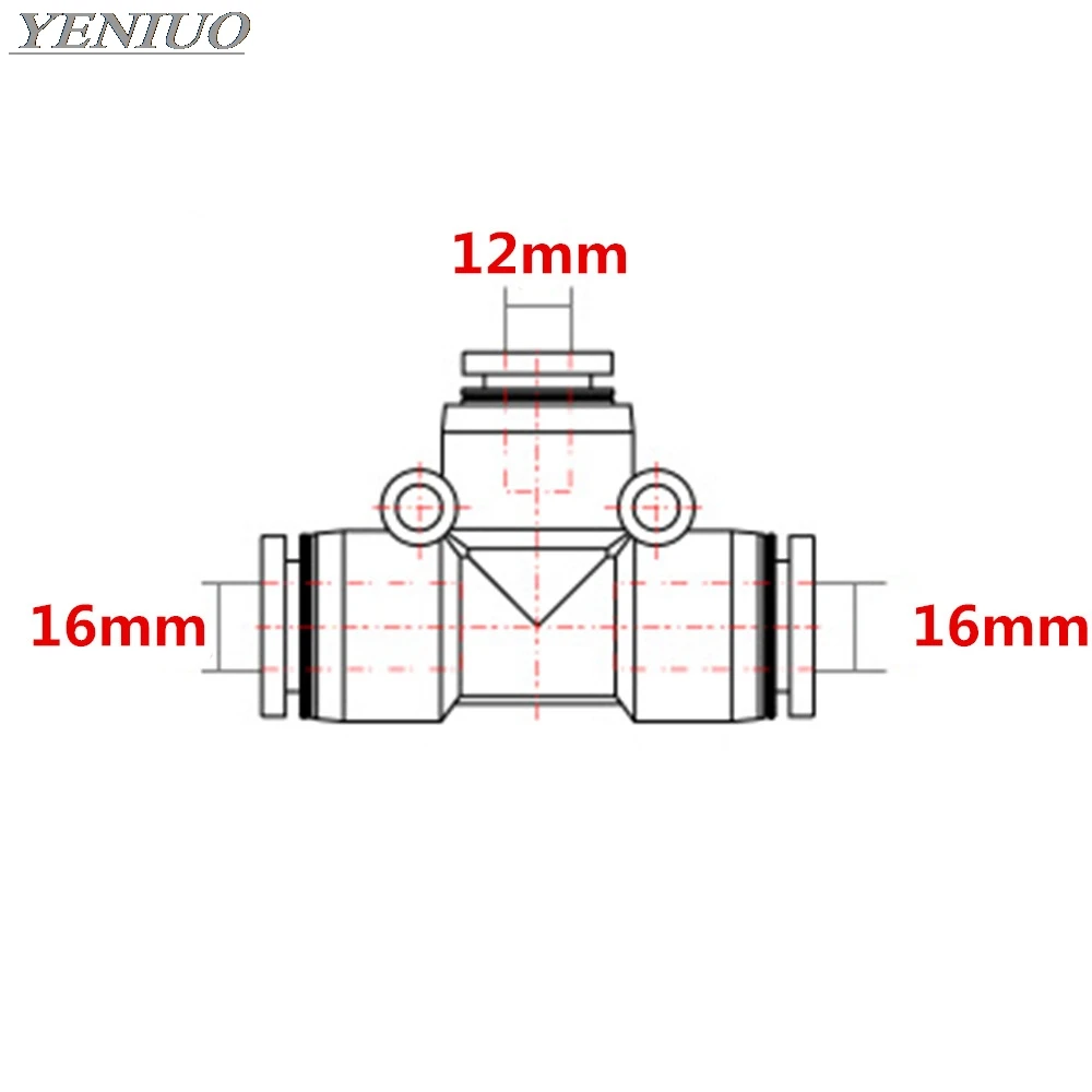 PEG "3Way T тип Пневматический соединитель тройник Union Push In фитинг для пневматической трубы соединения 4 мм-12 мм OD шланг фитинги - Цвет: 16-12-16