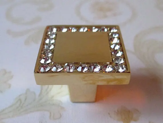 

Glass Dresser Knobs Crystal Cabinet Handle Square Gold Clear / Modern Drawer Pulls / Kitchen Knob Furniture Hardware