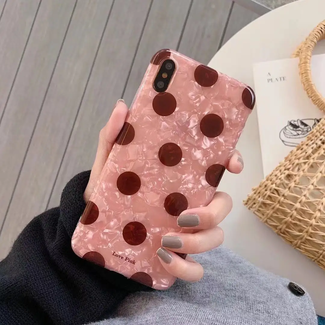 

Gimfun Pink Polka Dots Glitter Case for Iphone Xs Max Xr Simple Shiny Tpu Case for Iphone 6s 7 8plus X Shell Back Cover