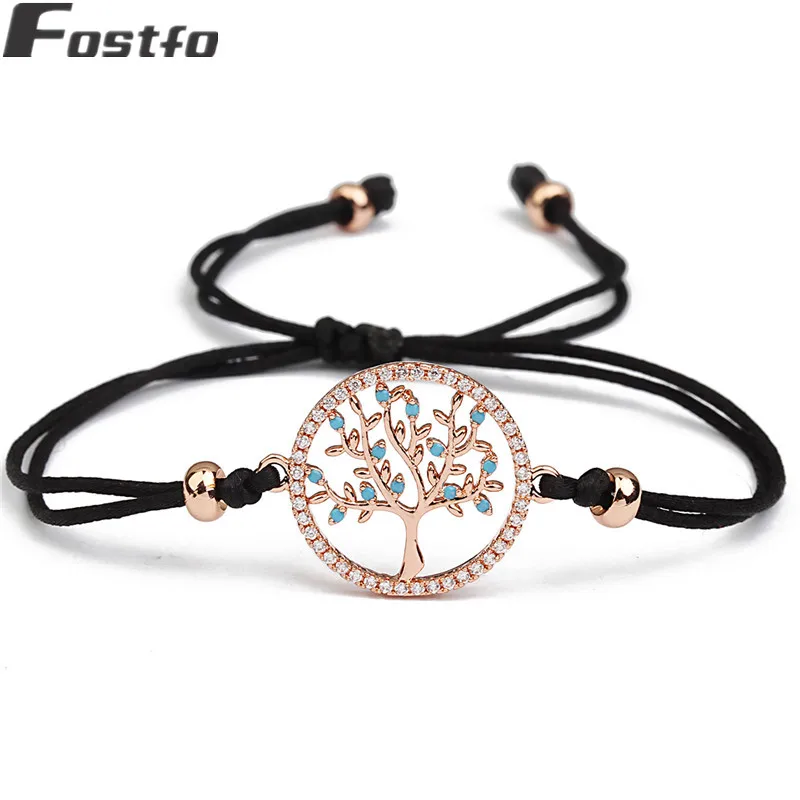 

Fostfo 2018 Fashion Cubic Zirconia Crystal Tree of Life Rope String Bracelet for Women Rope Chain Adjustable Bracelets Jewelry