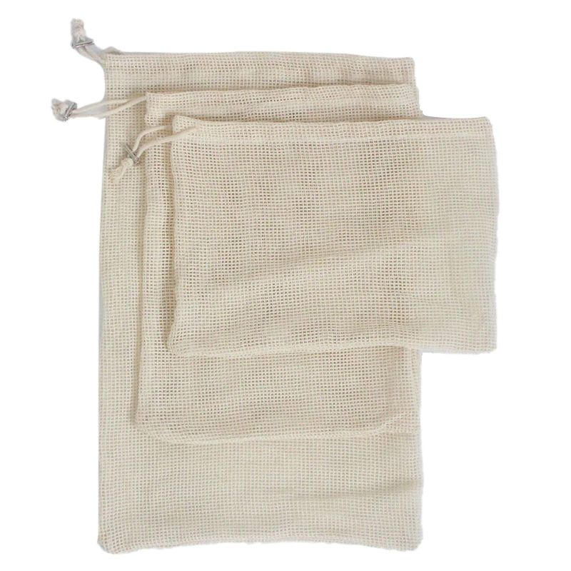 Наборы из 3 предметов для хранения фруктов Эко хлопок сумка покупок сетчатая на