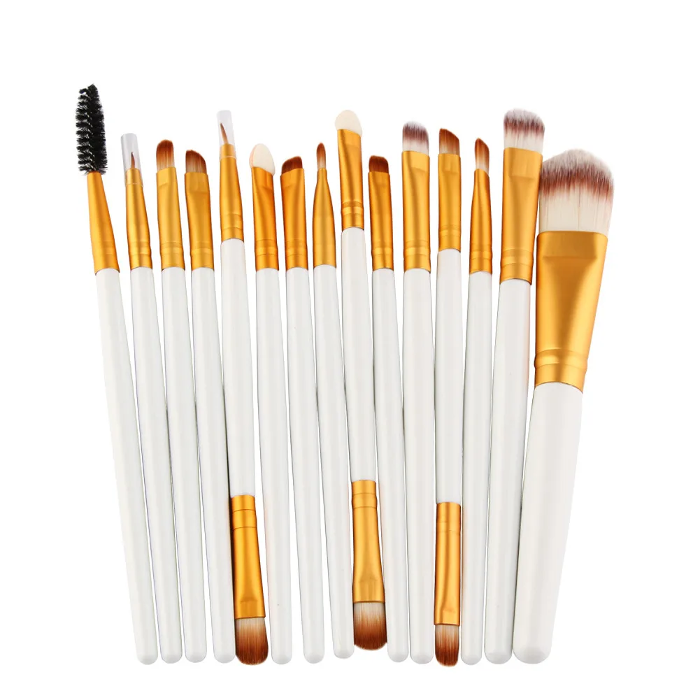 

Customized White Rod Gold Tube 15pcs/set Makeup Brush Set Soft Make-up Toiletry Wool Foundation Eyebrow Eyeshadow Make Up Brush