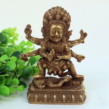 

Old Chinese brass hand-carved Six arms God Mahakala Buddhism statue