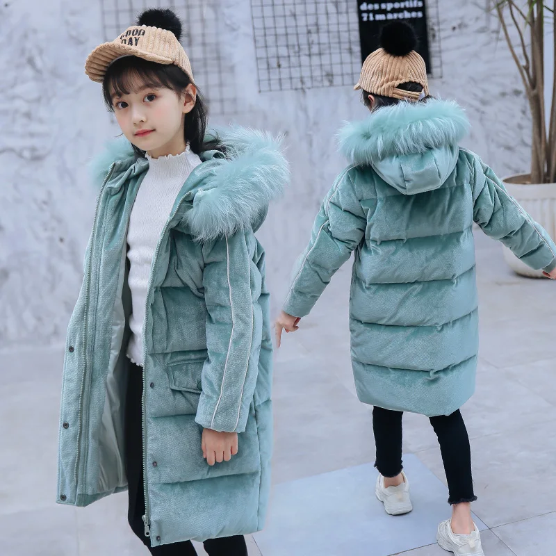 

HSSCZL 2018 New Girls Duck Down Jackets Long Winter Thicker Children Down Coat Natural Fur Collar Outerwear Overcoat VELOUR