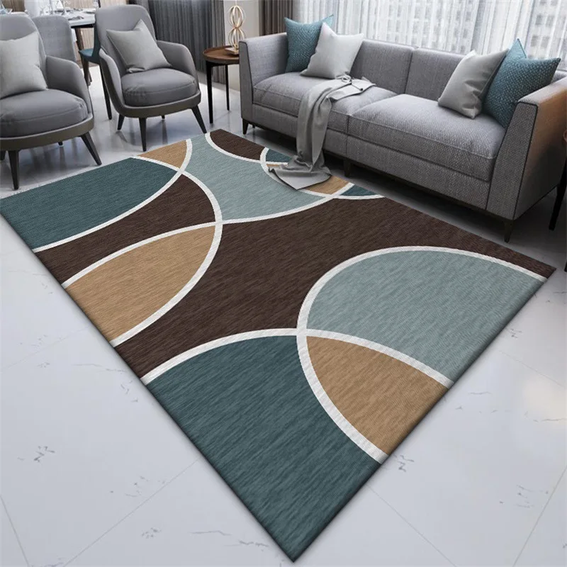 

Fashion Geometric lines Dark blue brown bedroom Bedside rug Living room door mat custom made plush carpet non-slip floor mat