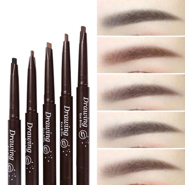 

High Quality New Hot Natural Double Heads Automatic Eyebrow Pencil 24 hours Waterproof Long-lasting Pen with Eyebrow Brush