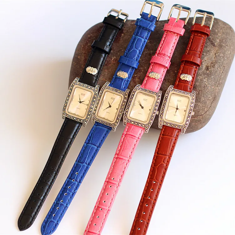 

S925 sterling silver ladies fashion square leather chain watch