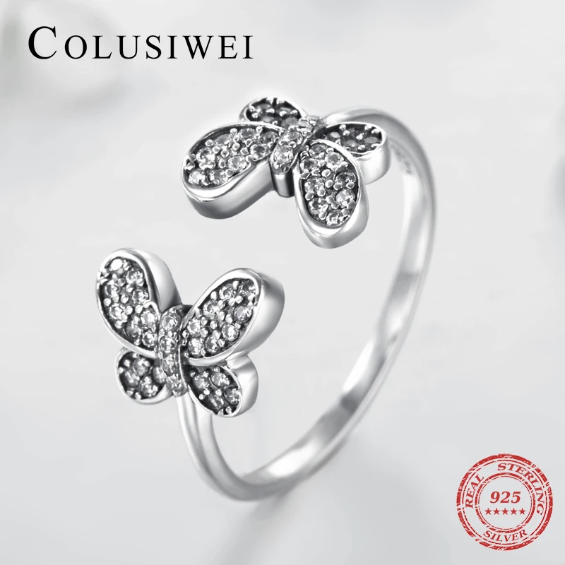 

Colusiwei Exquisite Sparkling CZ Rings 925 Sterling Silver Luxury Butterfly Adjustable Fashion Rings For Women Fine Jewelry
