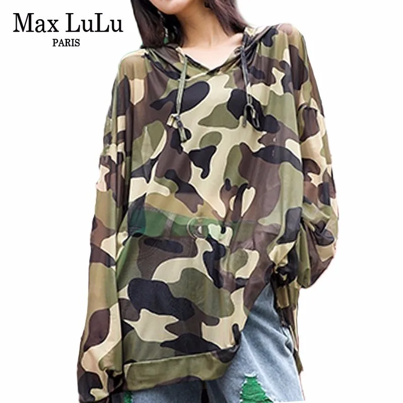Женские толстовки с капюшоном Max LuLu повседневные камуфляжные в Корейском стиле