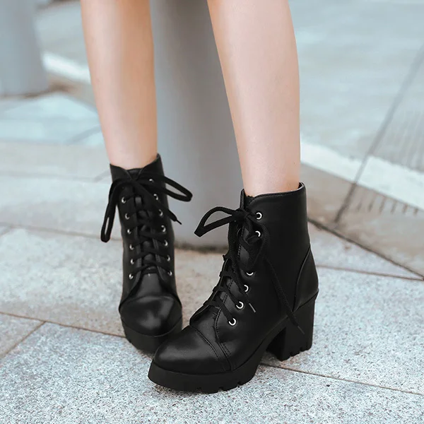 

New Fashion Black&Red Punk Rock Lace Up Platform Heels Ankle Boots thick heel platform shoes 2014 Autumn and winter Shoes XY388