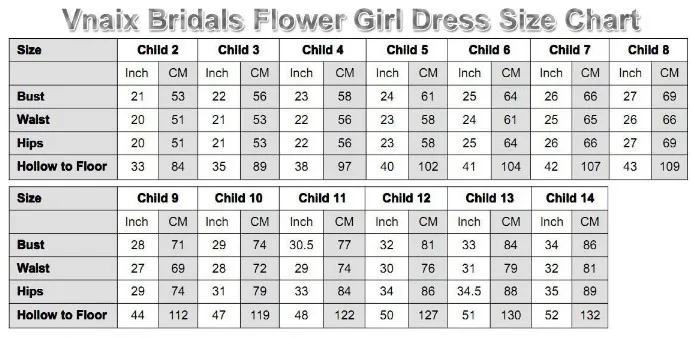 flower girl size chart 2