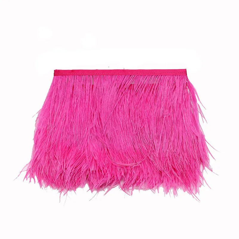 1 метр 8-10 см обрезки страусовых перьев натуральный черный белый страусиное перо для рукоделия лента бахрома для юбки свадебные украшения - Цвет: Розовый