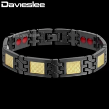 Мужские магнитные браслеты Davieslee, энергетическая сила, здоровье, нержавеющая сталь, цепочка, мужской браслет, клетчатый, черный, золотой, 12 мм, DKB581