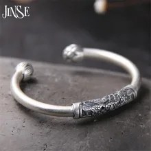 JINSE Новые Pure S990 браслеты из стерлингового серебра для женщин брендовые Роскошные элегантные Lotus Fish Резные браслет качественный ювелирный 8 мм 22,10 г