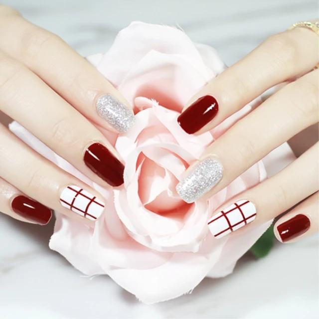 20Pcs/Set Wine Red Burgundy Nail Sticker Full Waterproof Non Toxic 20Pcs/Set Wine Red Burgundy Nail sticker Full waterproof Non-toxic Nail Art Water - 20Pcs/Set Wine Red Burgundy Nail Sticker Full Waterproof Non Toxic