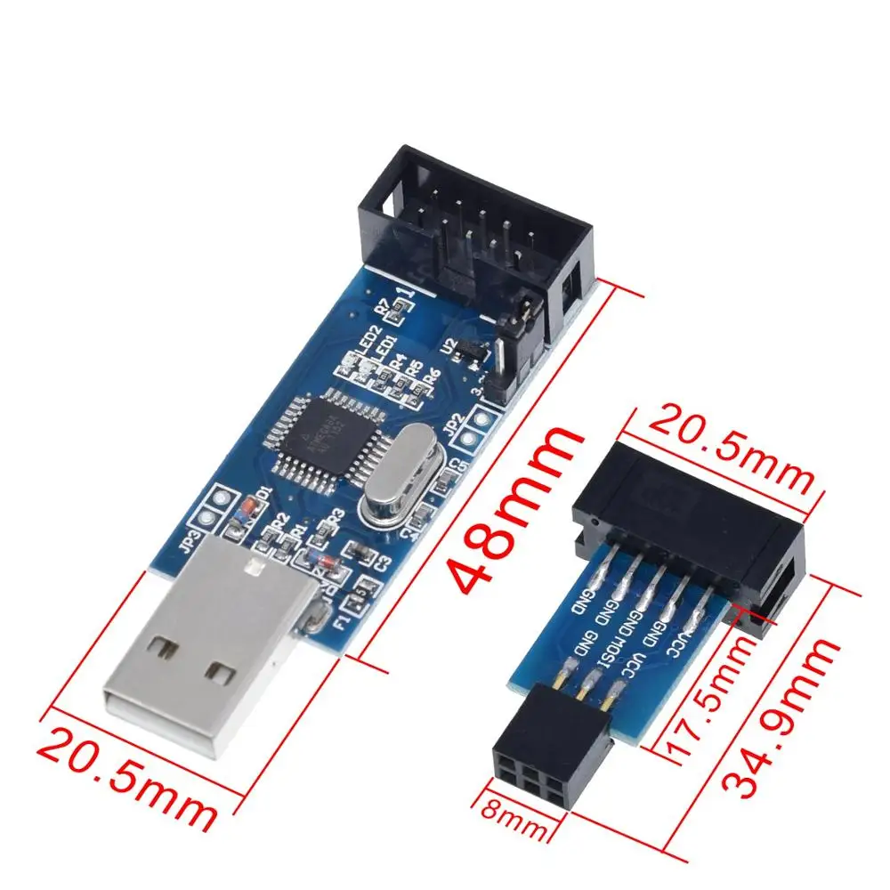 1 комплект USBASP USBISP AVR программист USB ATMEGA8 ATMEGA128 ATtiny/CAN/PWM 10Pin провод модуль DIY+ 10Pin до 6 Pin адаптер плата