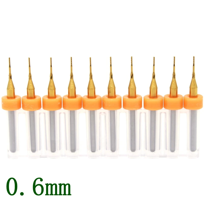 10pcs Titanium 0.6mm Tungsten Carbide CNC PCB Laser Cutting Machine Milling Cutter Router Bit CNC Tool Woodworking
